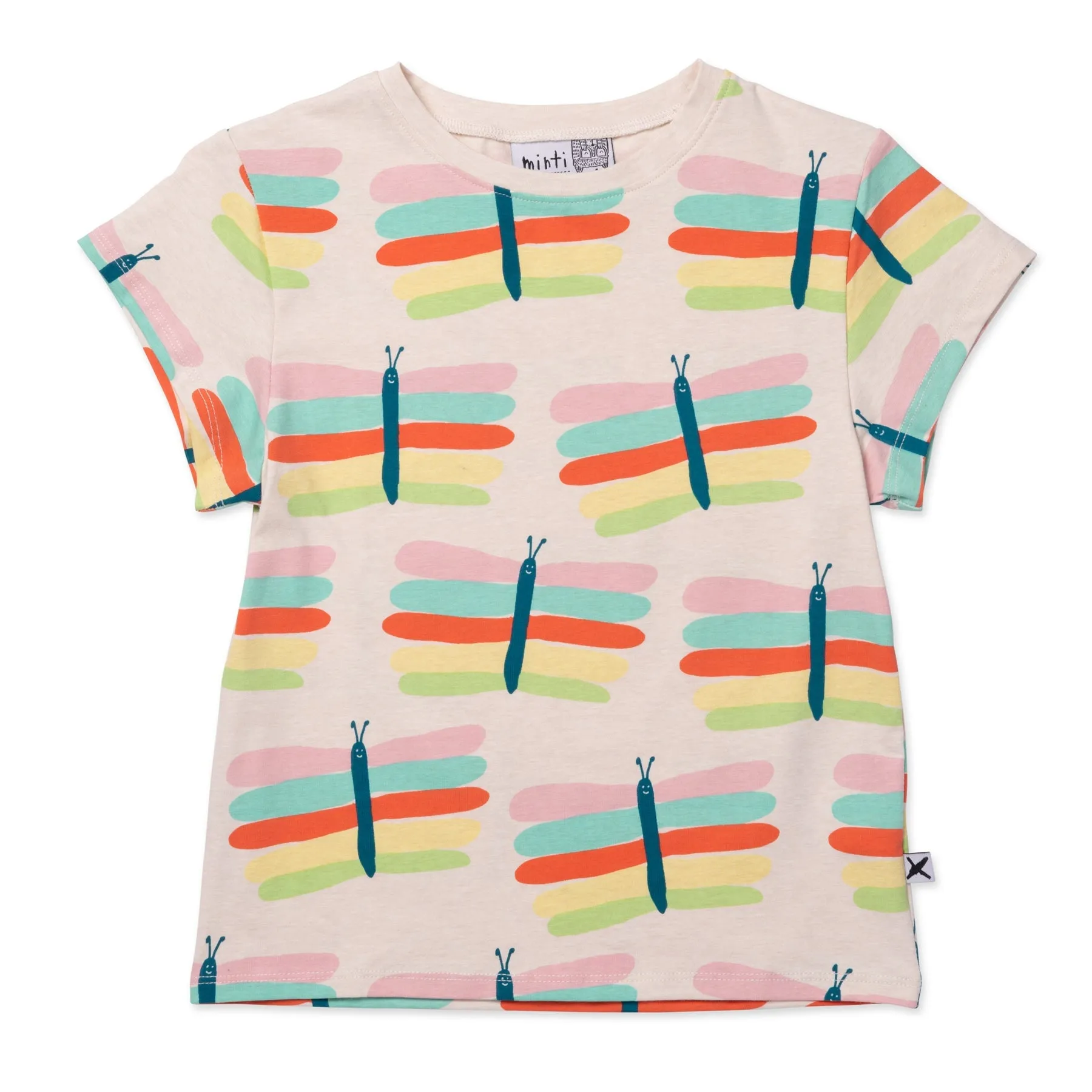 Pastel Butterflies Tee- Oatmeal Marle