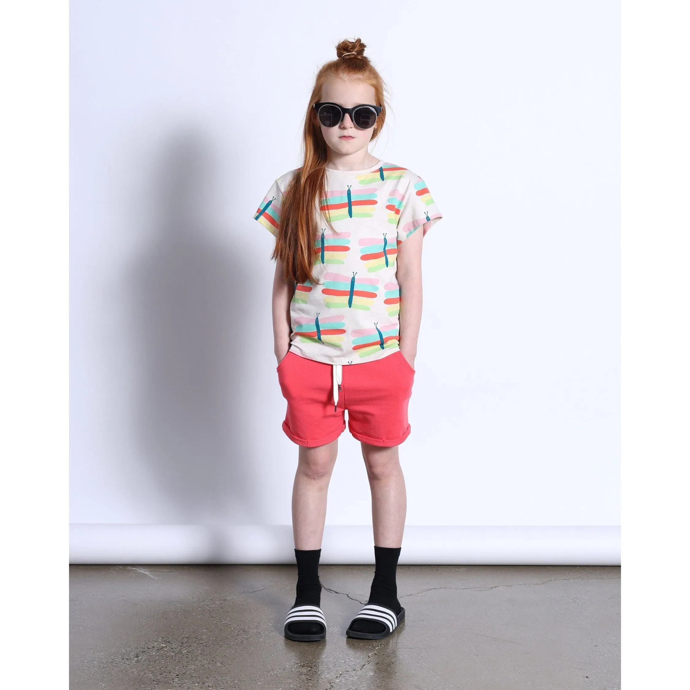 Pastel Butterflies Tee- Oatmeal Marle