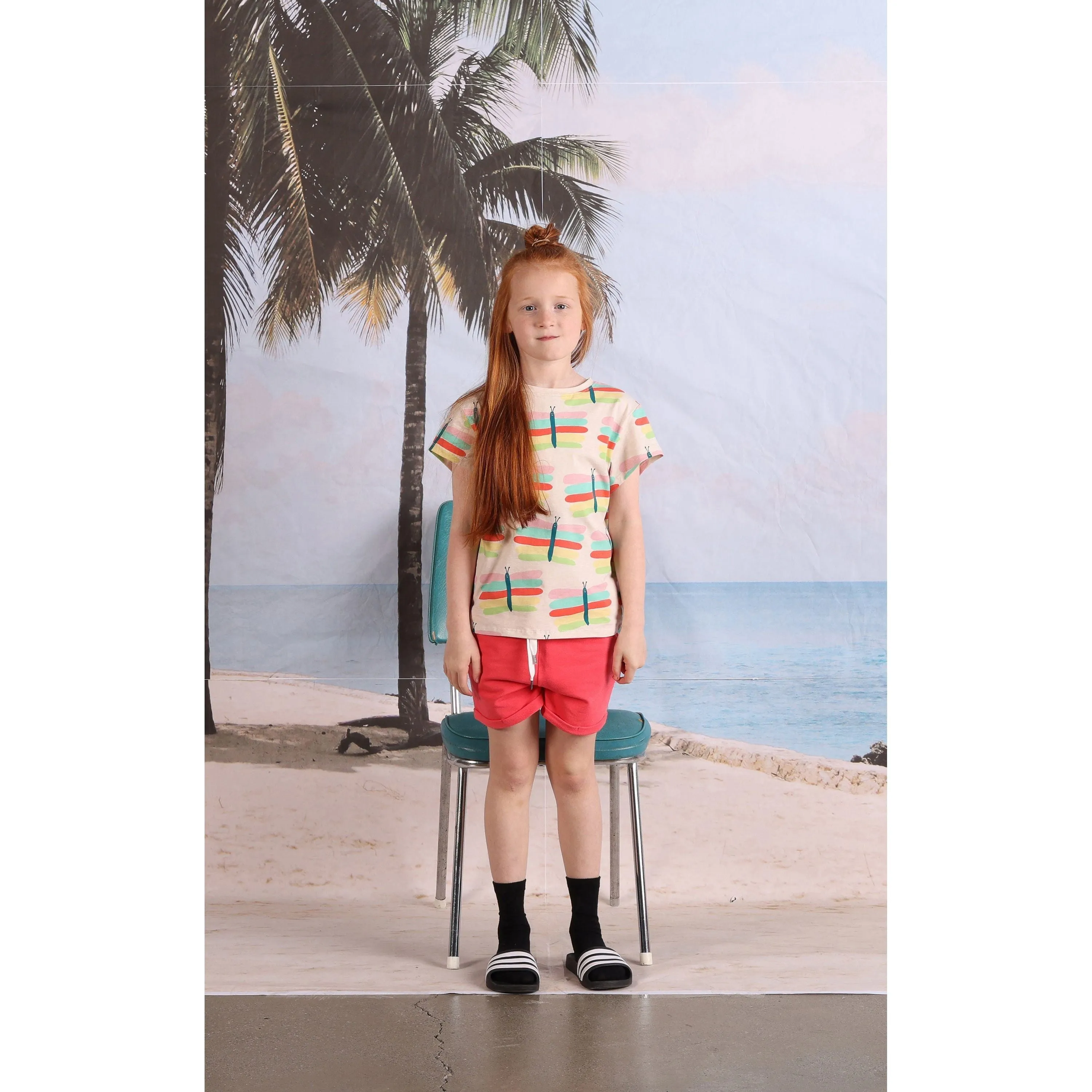 Pastel Butterflies Tee- Oatmeal Marle