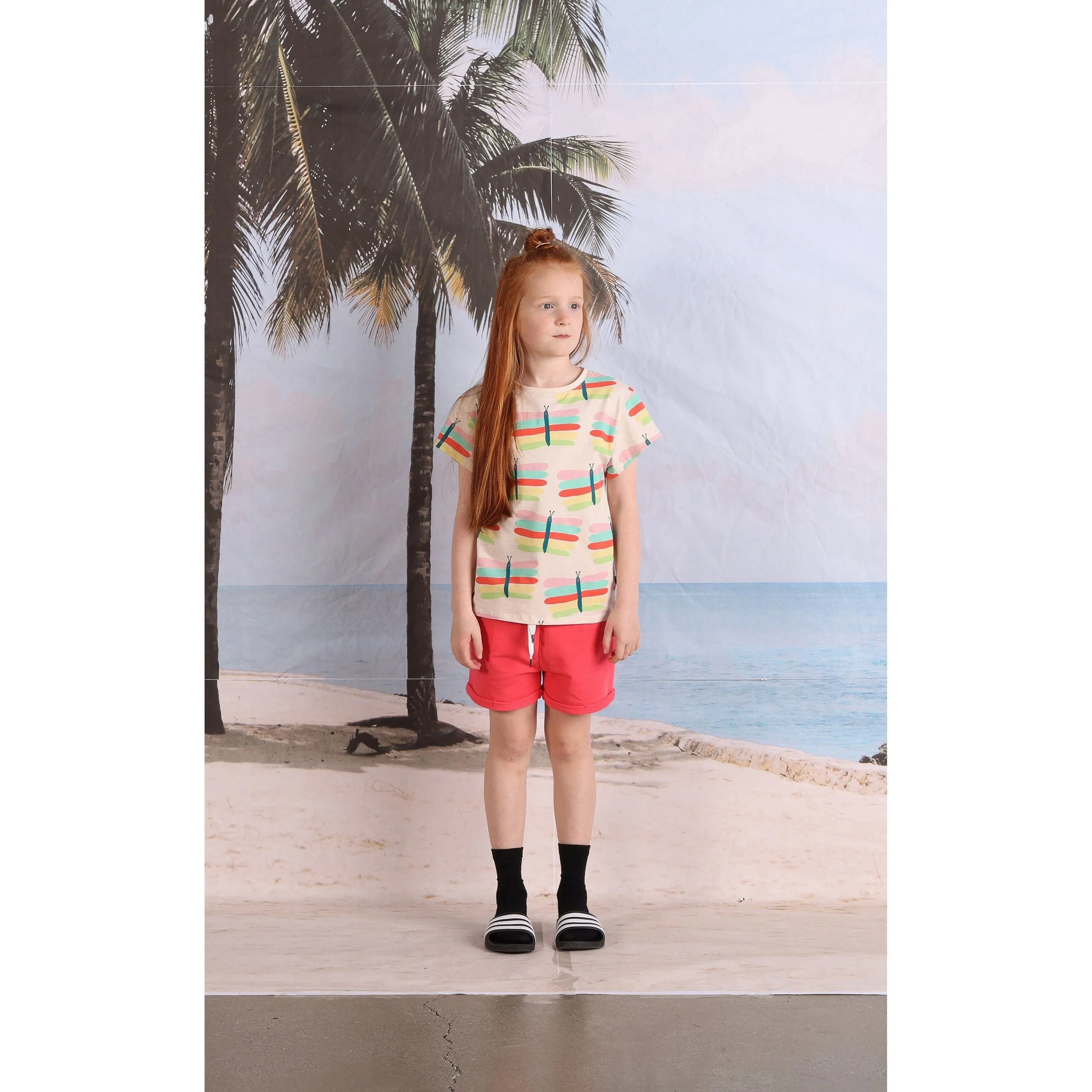 Pastel Butterflies Tee- Oatmeal Marle