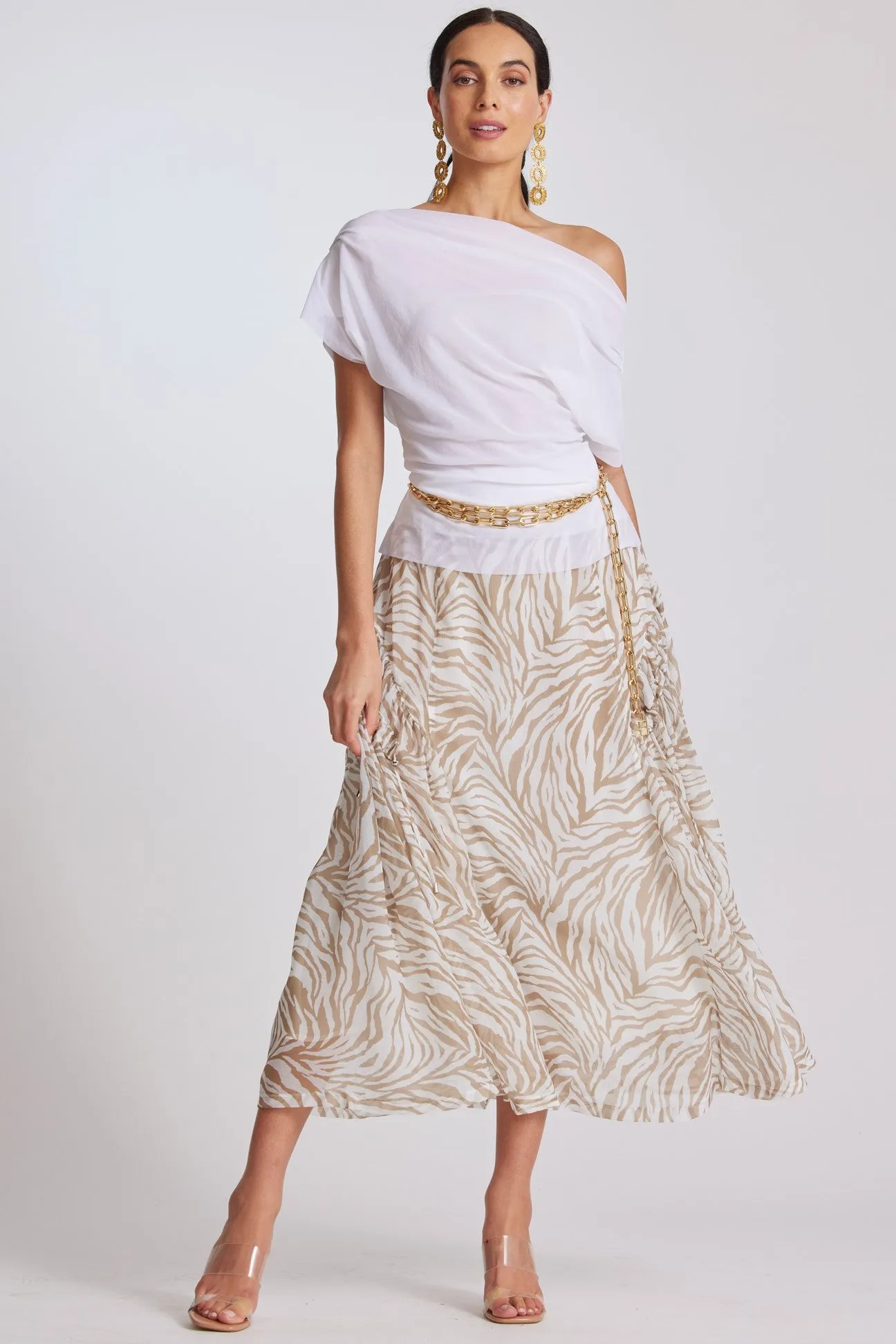 PAULA RYAN Fitted Cowl Neck Top White