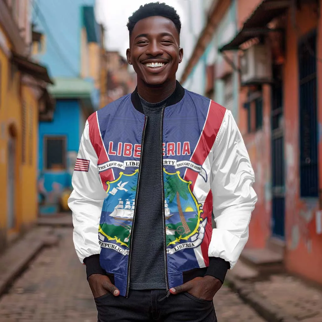 Personalised Afro Liberia Bomber Jacket Coat Of Arms With Flag Map - African Pattern LT15