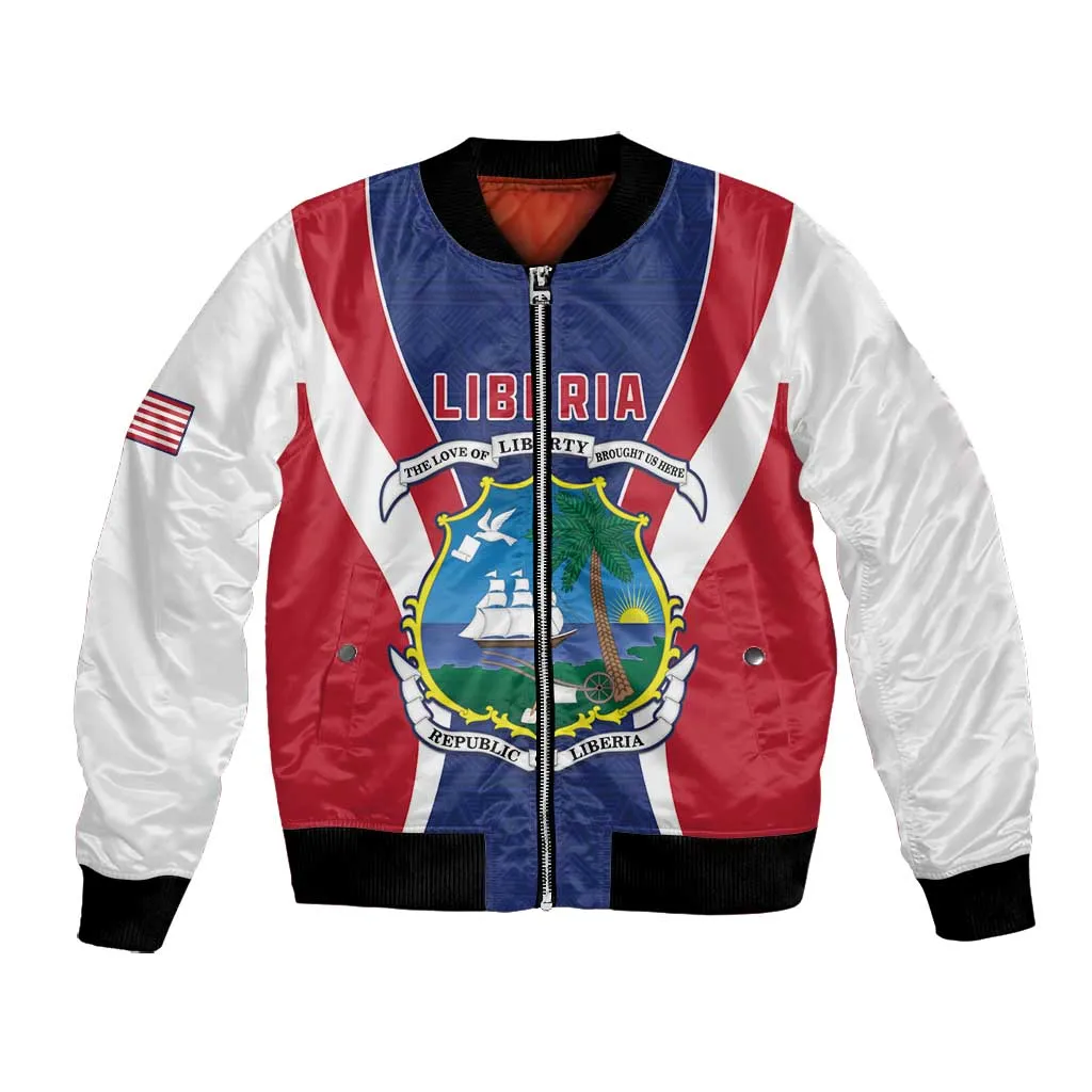 Personalised Afro Liberia Bomber Jacket Coat Of Arms With Flag Map - African Pattern LT15