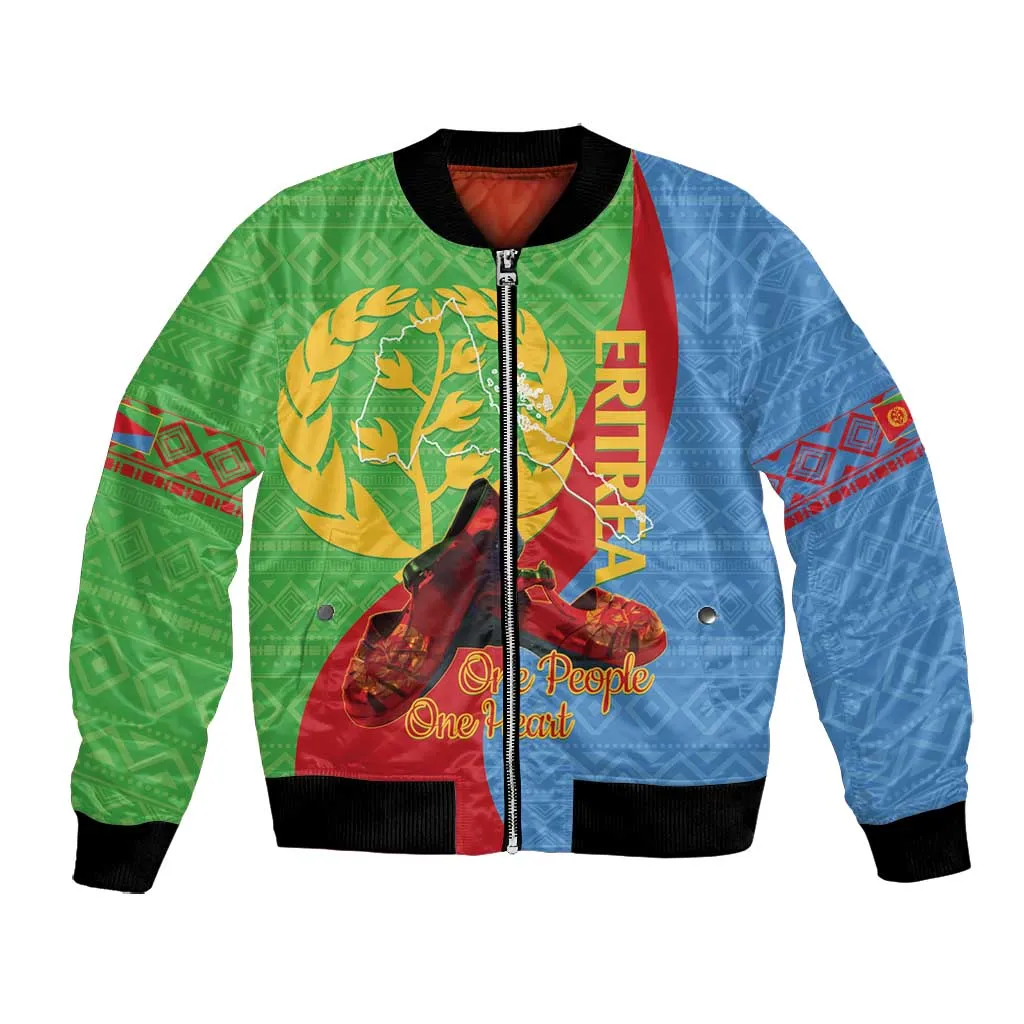 Personalised Eritrea Independence Day Bomber Jacket Shida Shoes Olive Branch African Pattern LT14