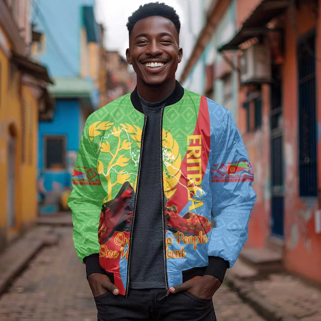 Personalised Eritrea Independence Day Bomber Jacket Shida Shoes Olive Branch African Pattern LT14