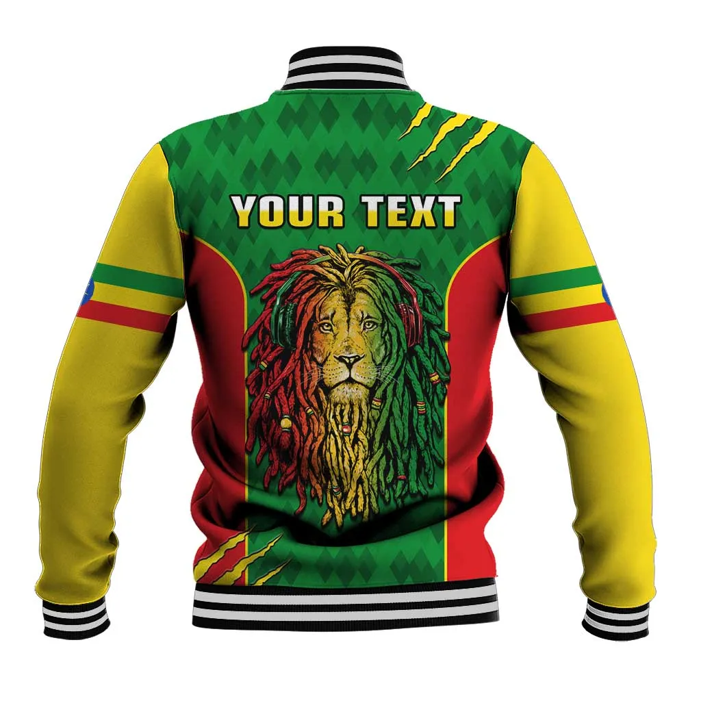 Personalised Ethiopia Baseball Jacket Men's Dreadlock Rasta Lion Headphones LT14