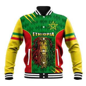 Personalised Ethiopia Baseball Jacket Men's Dreadlock Rasta Lion Headphones LT14