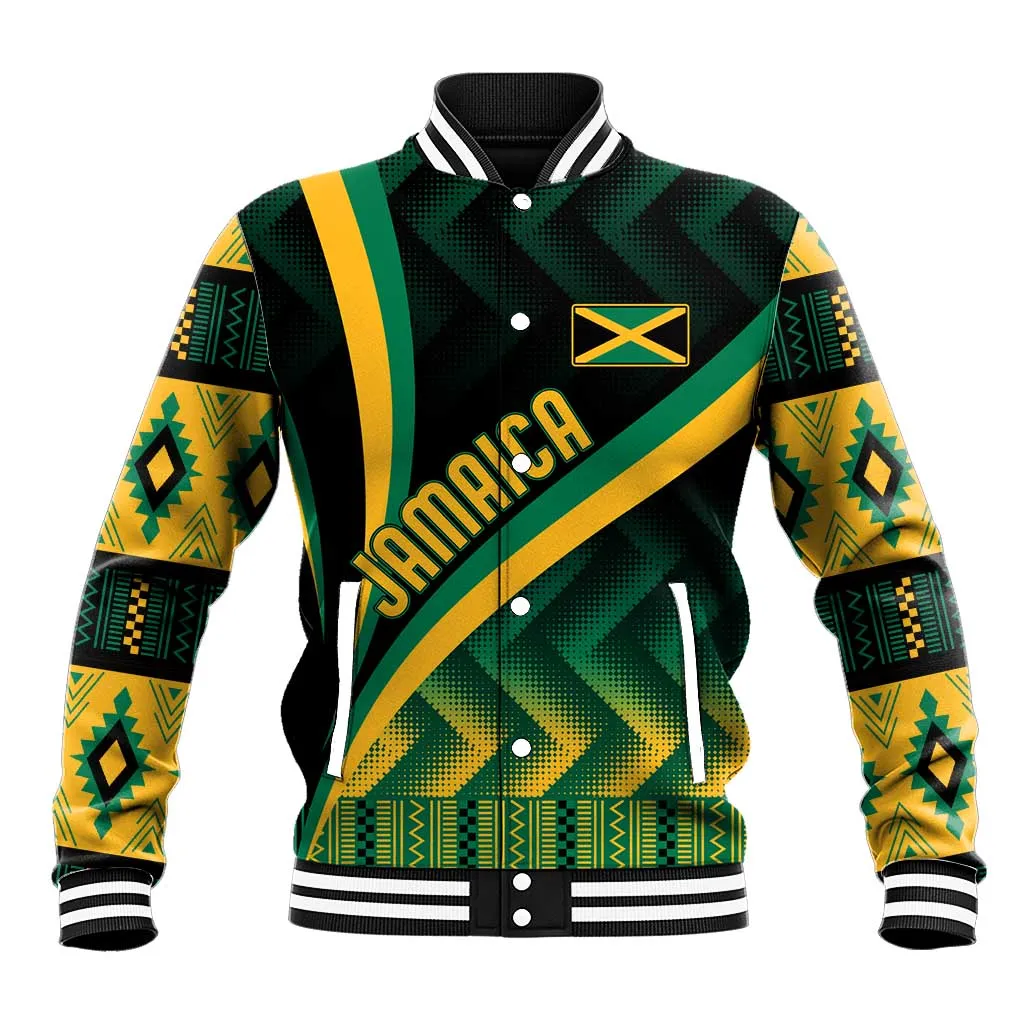 Personalised Jamaica Baseball Jacket Kente Pattern Basic - Black LT7