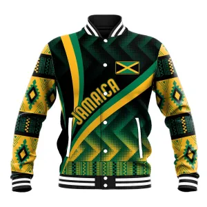 Personalised Jamaica Baseball Jacket Kente Pattern Basic - Black LT7
