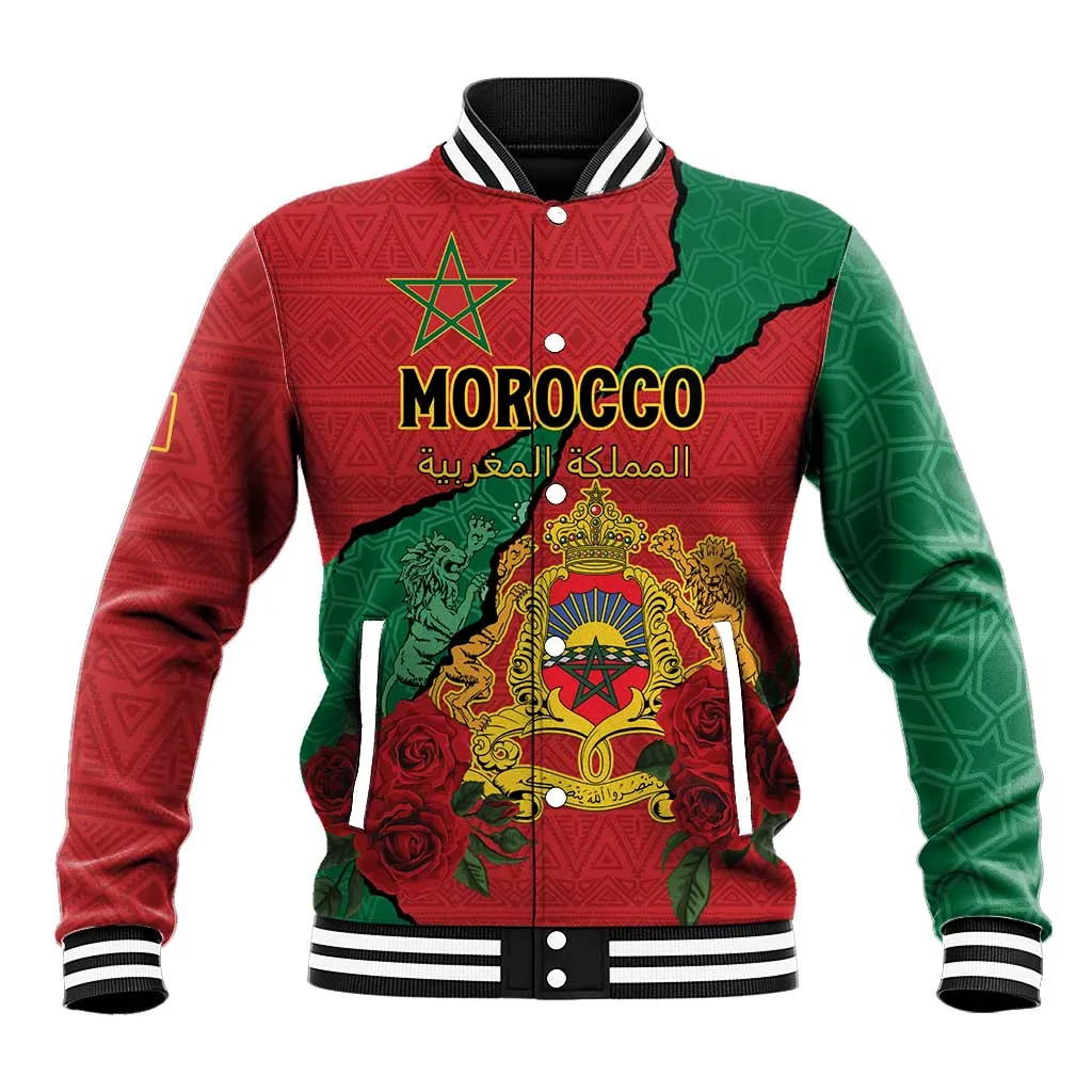 Personalised Morocco Baseball Jacket Coat Of Arms - Islamic Mix African Patterns LT15