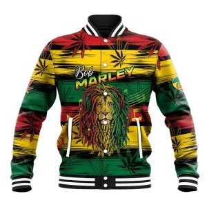 Personalised Rastafarian Lion Baseball Jacket Cannabis Leaf Pattern LT15