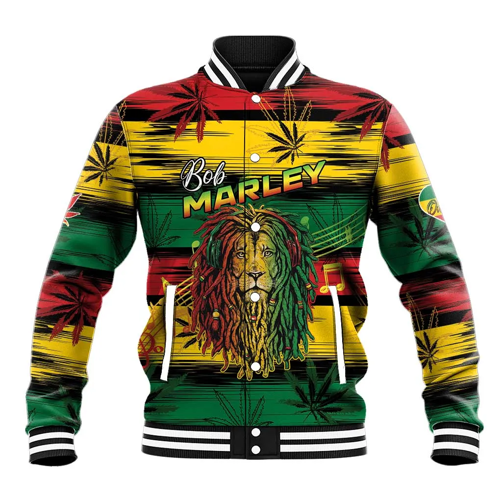 Personalised Rastafarian Lion Baseball Jacket Cannabis Leaf Pattern LT15