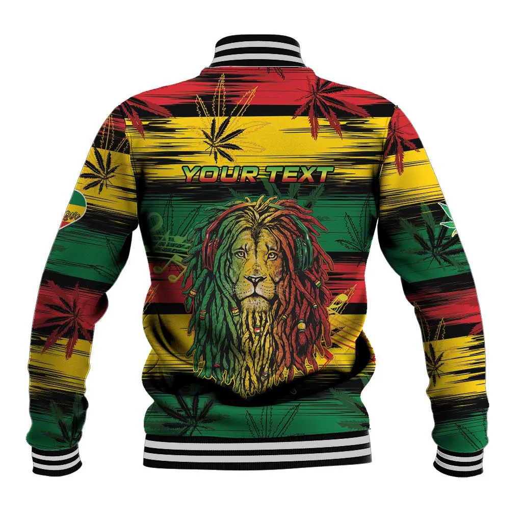 Personalised Rastafarian Lion Baseball Jacket Cannabis Leaf Pattern LT15