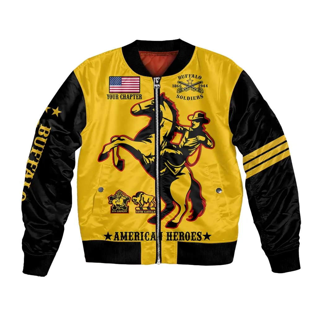 Personalized Afro Buffalo Soldiers Bomber Jacket BSMC United States Army Yellow LT14