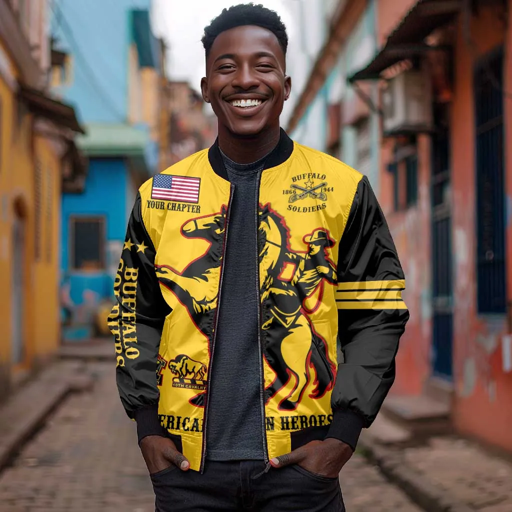 Personalized Afro Buffalo Soldiers Bomber Jacket BSMC United States Army Yellow LT14