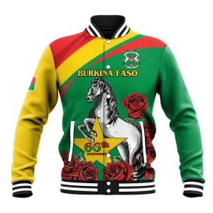 Personalized Burkina Faso Baseball Jacket White Stallion With Red Rose - Republic Day LT15