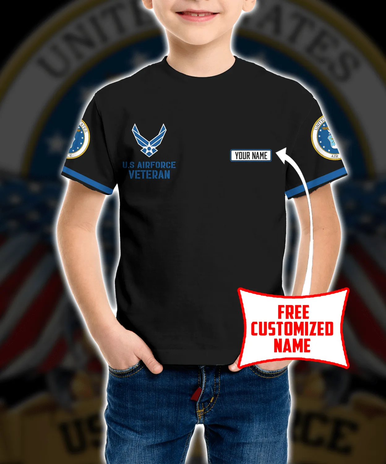 Personalized Custom Name 3D US Airforce veteran Ver1 Kid Tshirt QT301232