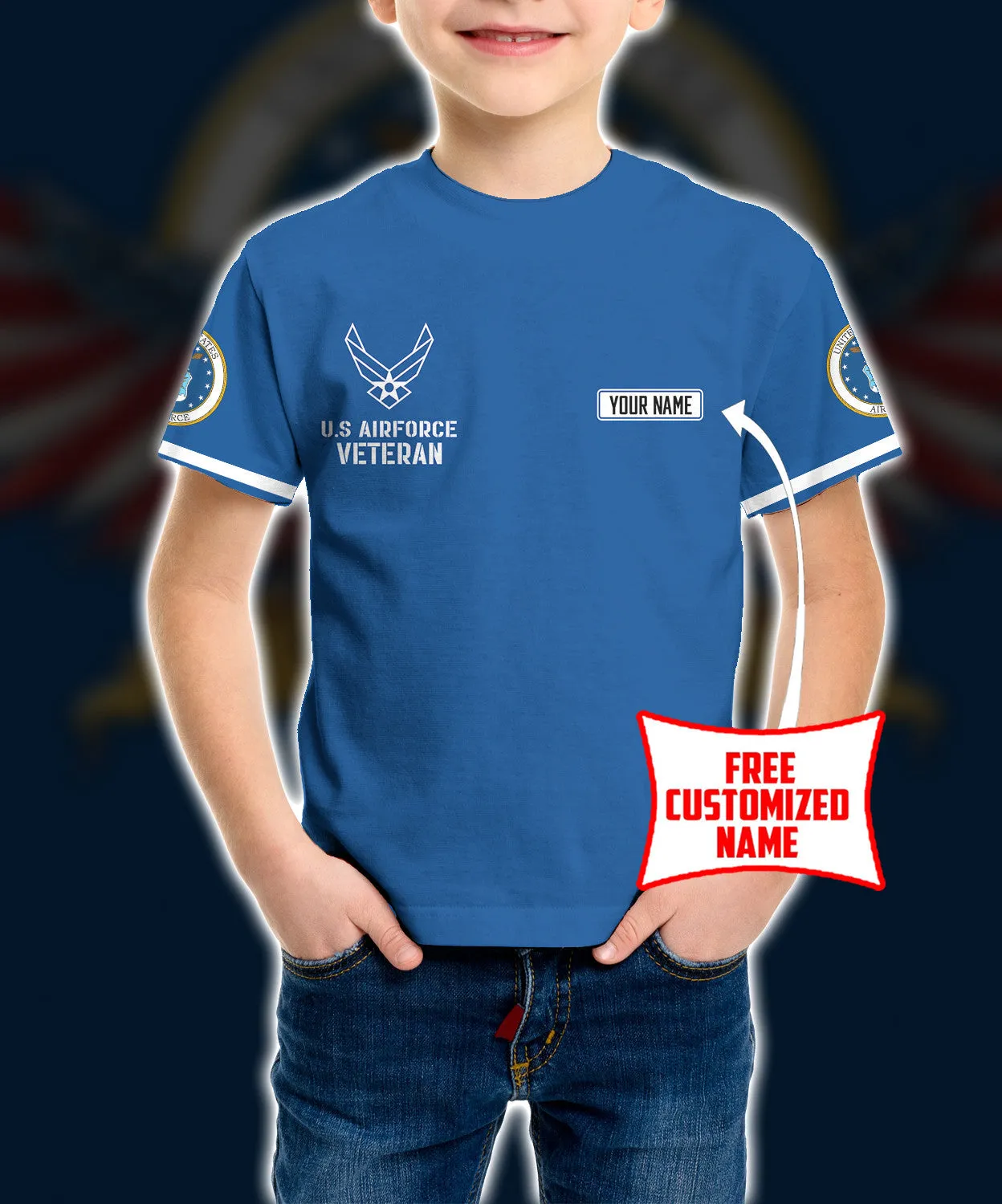 Personalized Custom Name 3D US Airforce veteran Ver2 Kid Tshirt QT302055
