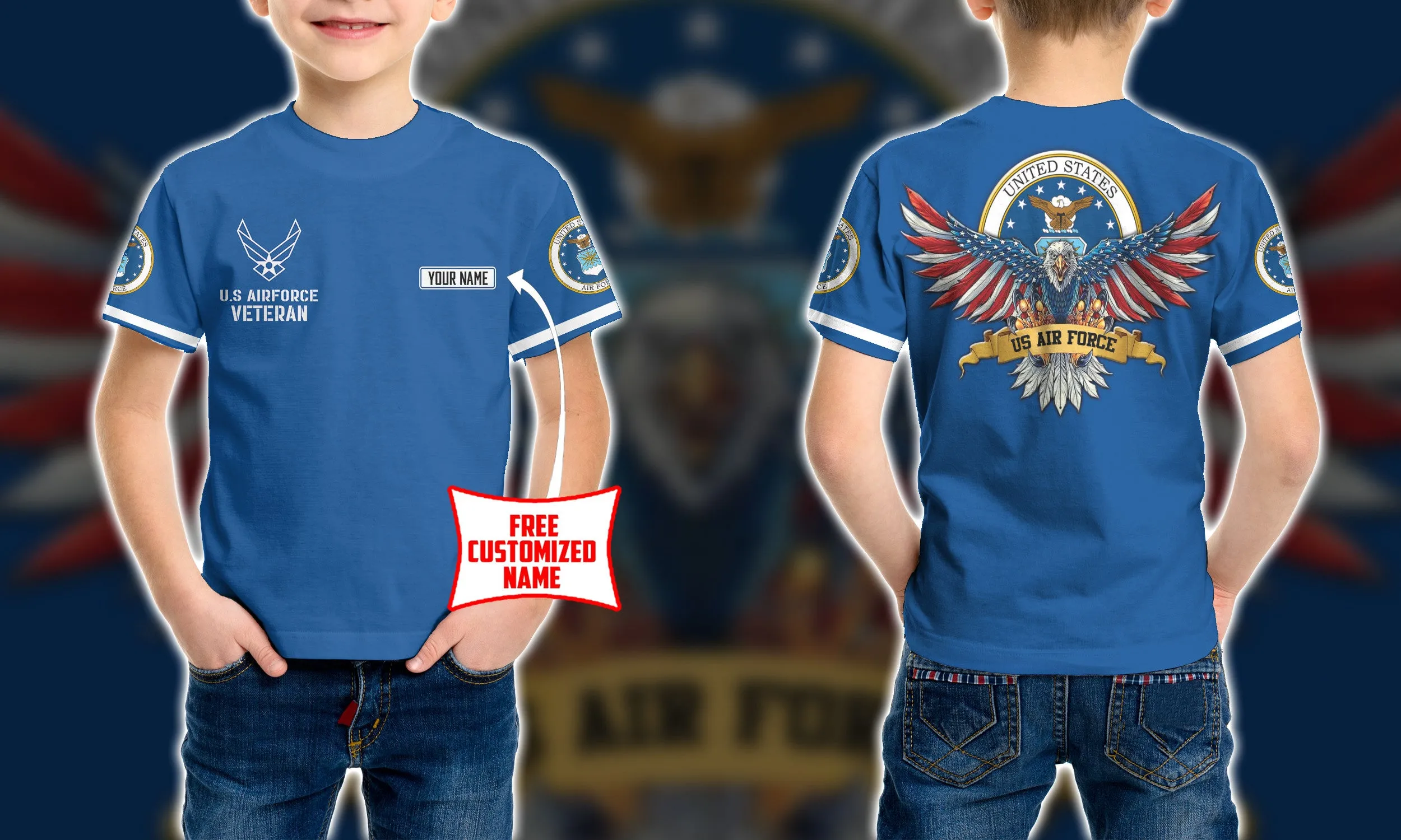Personalized Custom Name 3D US Airforce veteran Ver2 Kid Tshirt QT302055