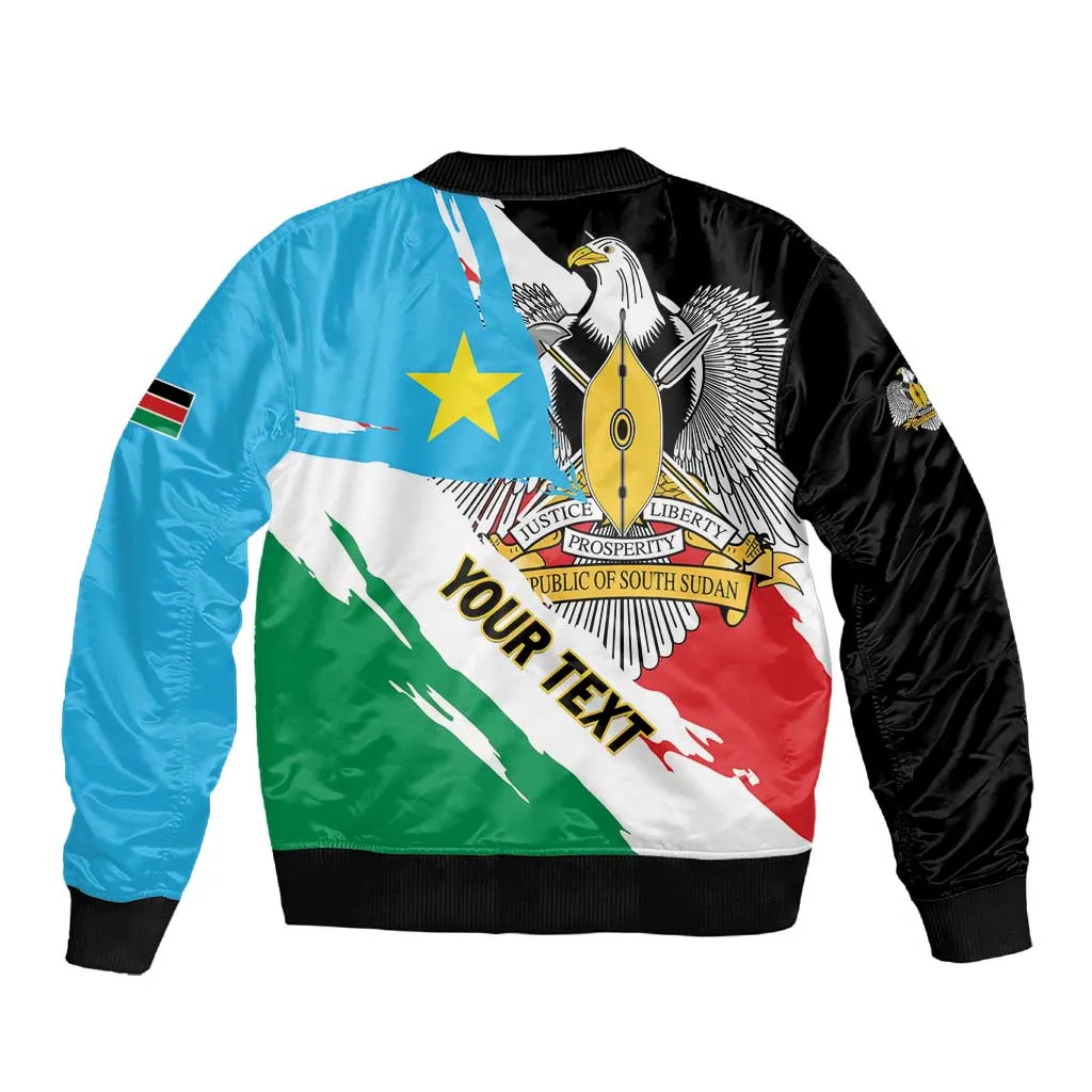 Personalized South Sudan Sleeve Zip Bomber Jacket East Africa - Grunge Flag Unique LT01