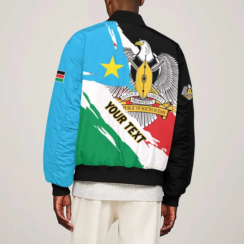 Personalized South Sudan Sleeve Zip Bomber Jacket East Africa - Grunge Flag Unique LT01