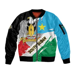 Personalized South Sudan Sleeve Zip Bomber Jacket East Africa - Grunge Flag Unique LT01