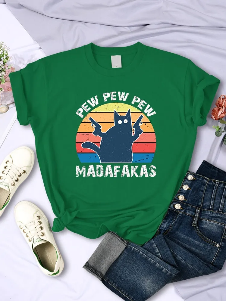 Pew Pew Madafaks Cat T-Shirt