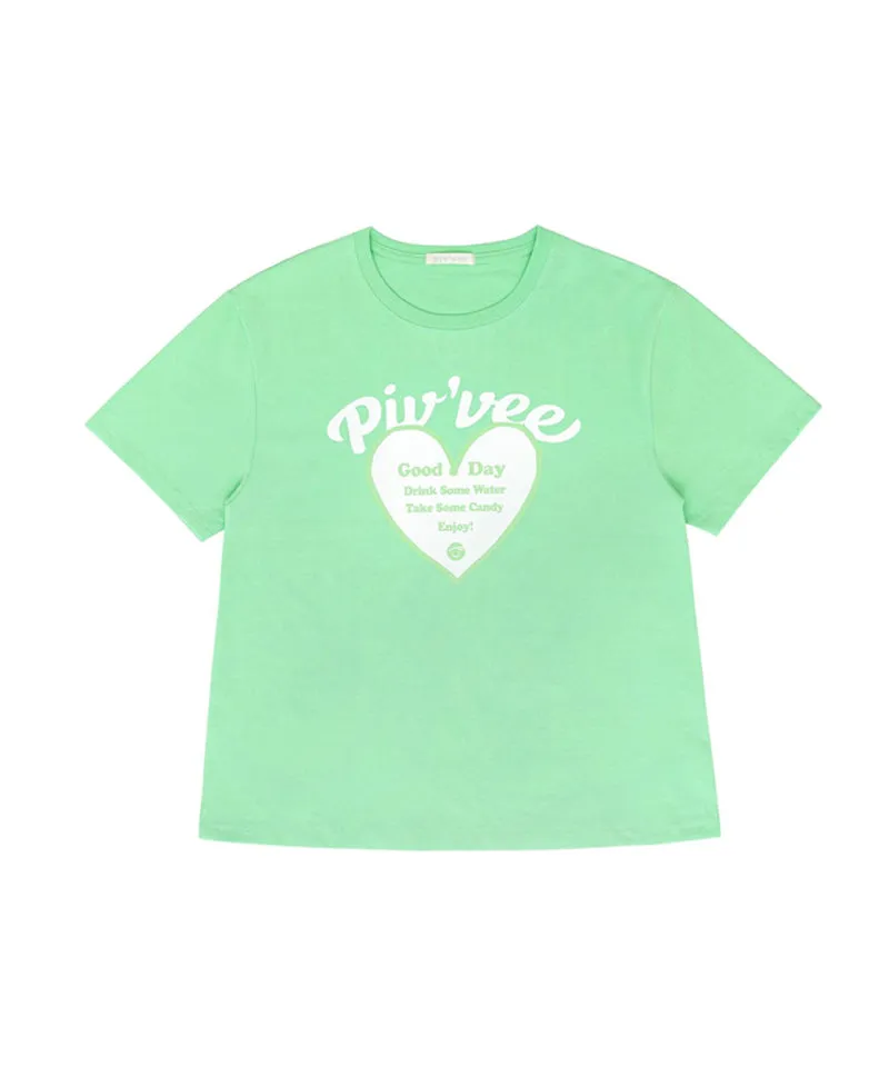 PIV'VEE Heart Boxy T-Shirt - Pistacchio Mint