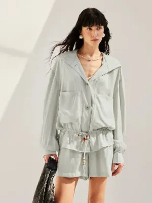 Pleated Sand-Washed Jacket & Shorts Set