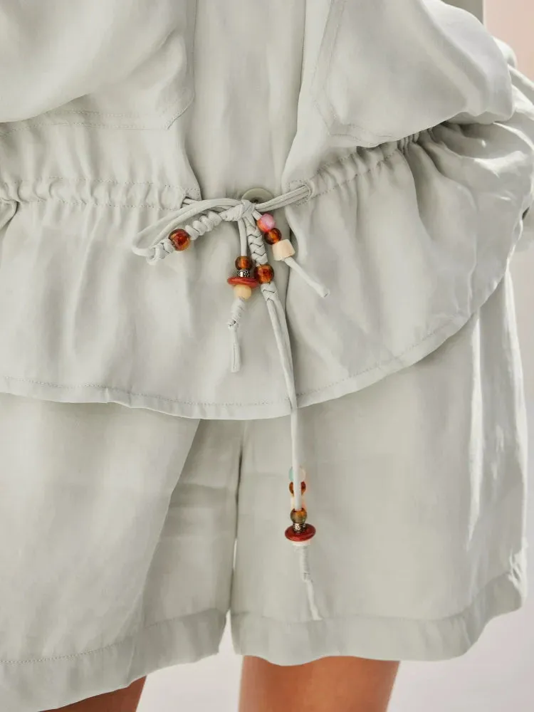 Pleated Sand-Washed Jacket & Shorts Set