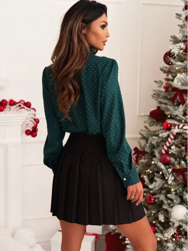 Polished Polka Dot Cutout Long Sleeve Blouse
