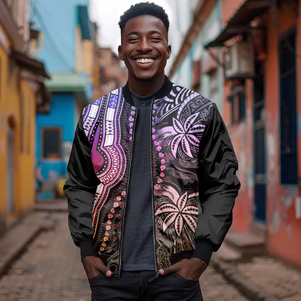 Polynesia Mixed African Dashiki Bomber Jacket Afro-pacific Culture - Pastel LT9