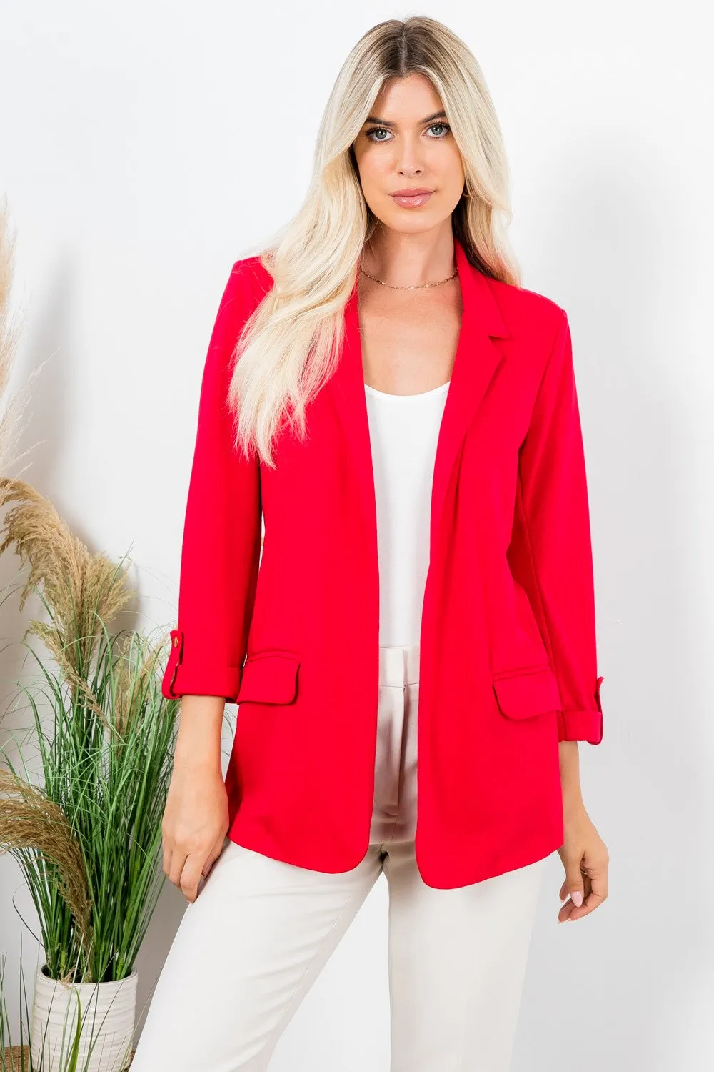 Ponte Blazer Roll Sleeve - Red
