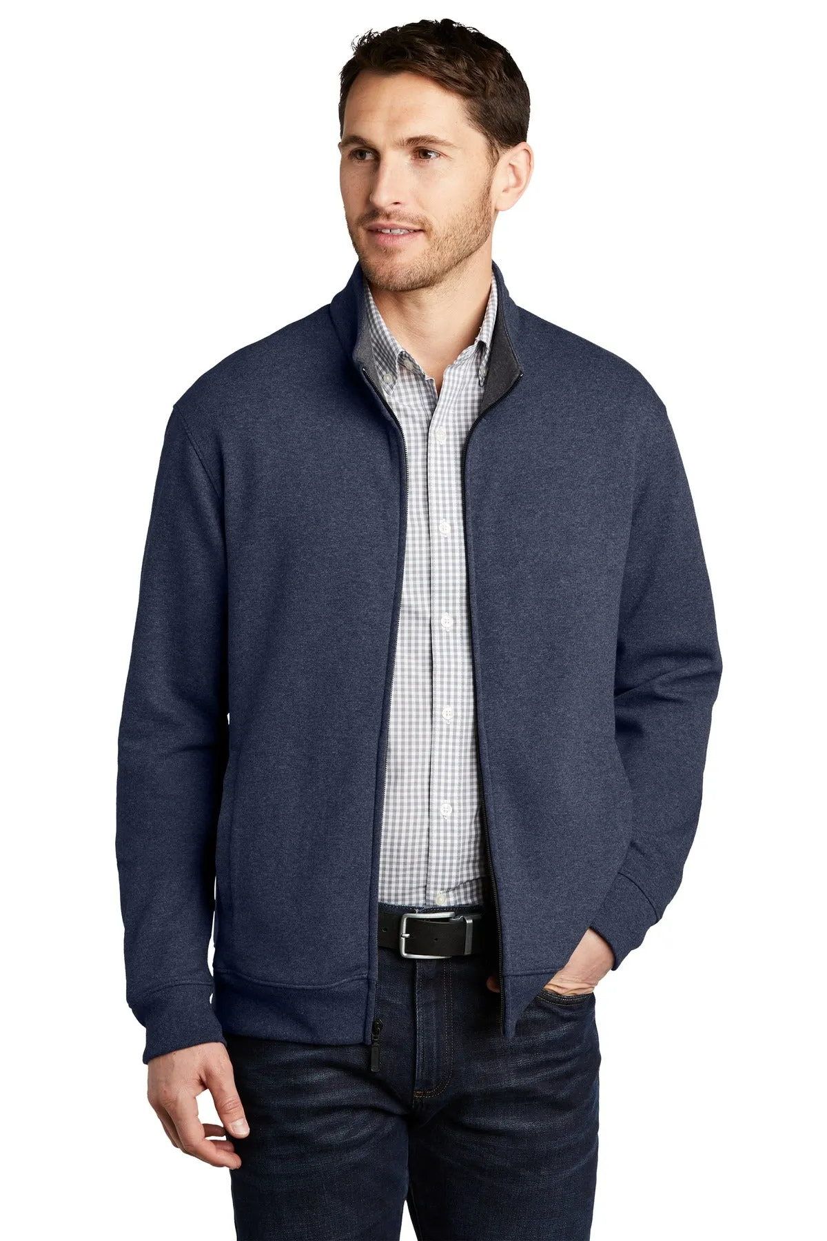 Port Authority  Interlock Full-Zip. K809 Estate Blue Heather/ Charcoal Heather