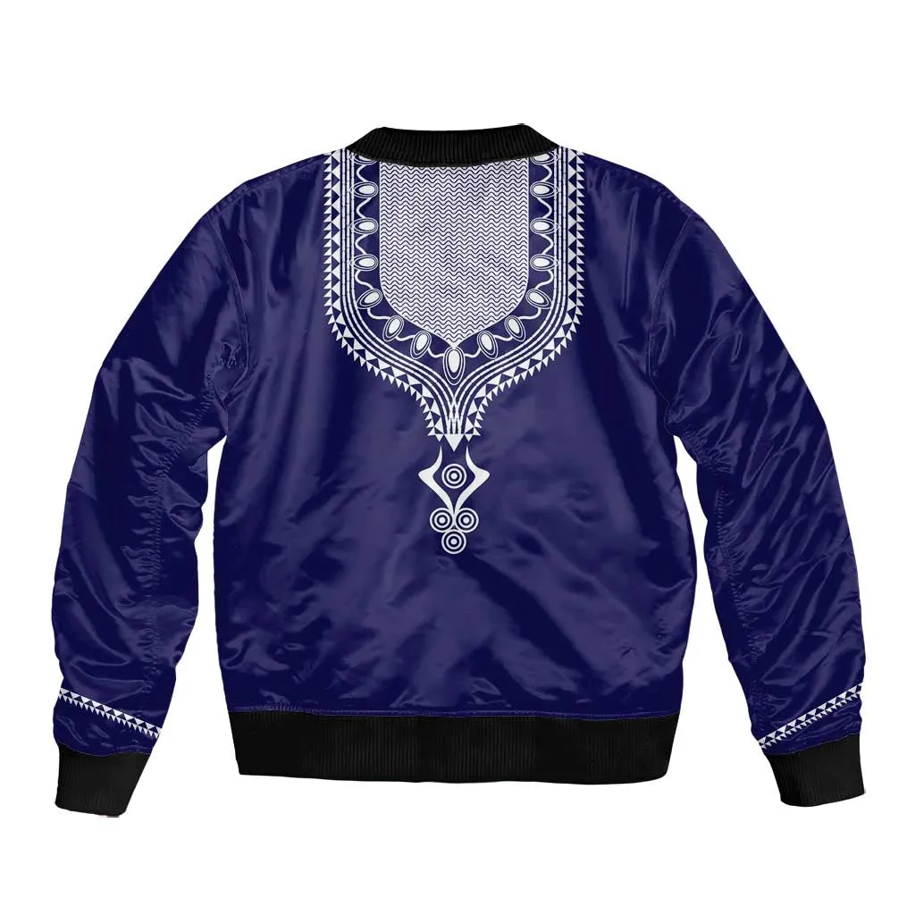 Printed Dashiki African Bomber Jacket Blue DT02