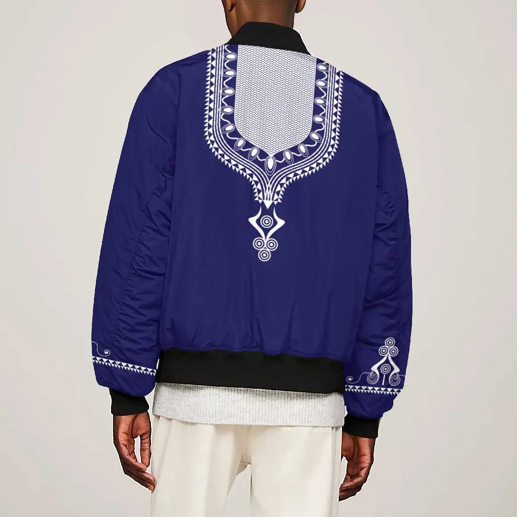 Printed Dashiki African Bomber Jacket Blue DT02
