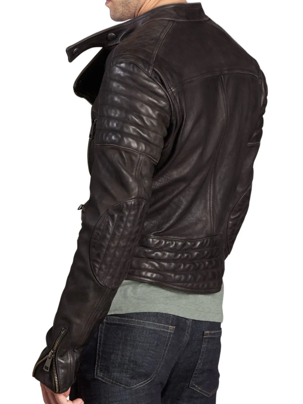 Quilted Asymmetrical Leather Zipper Jacket