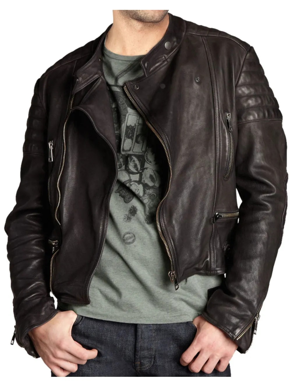 Quilted Asymmetrical Leather Zipper Jacket