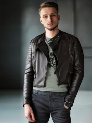 Quilted Asymmetrical Leather Zipper Jacket