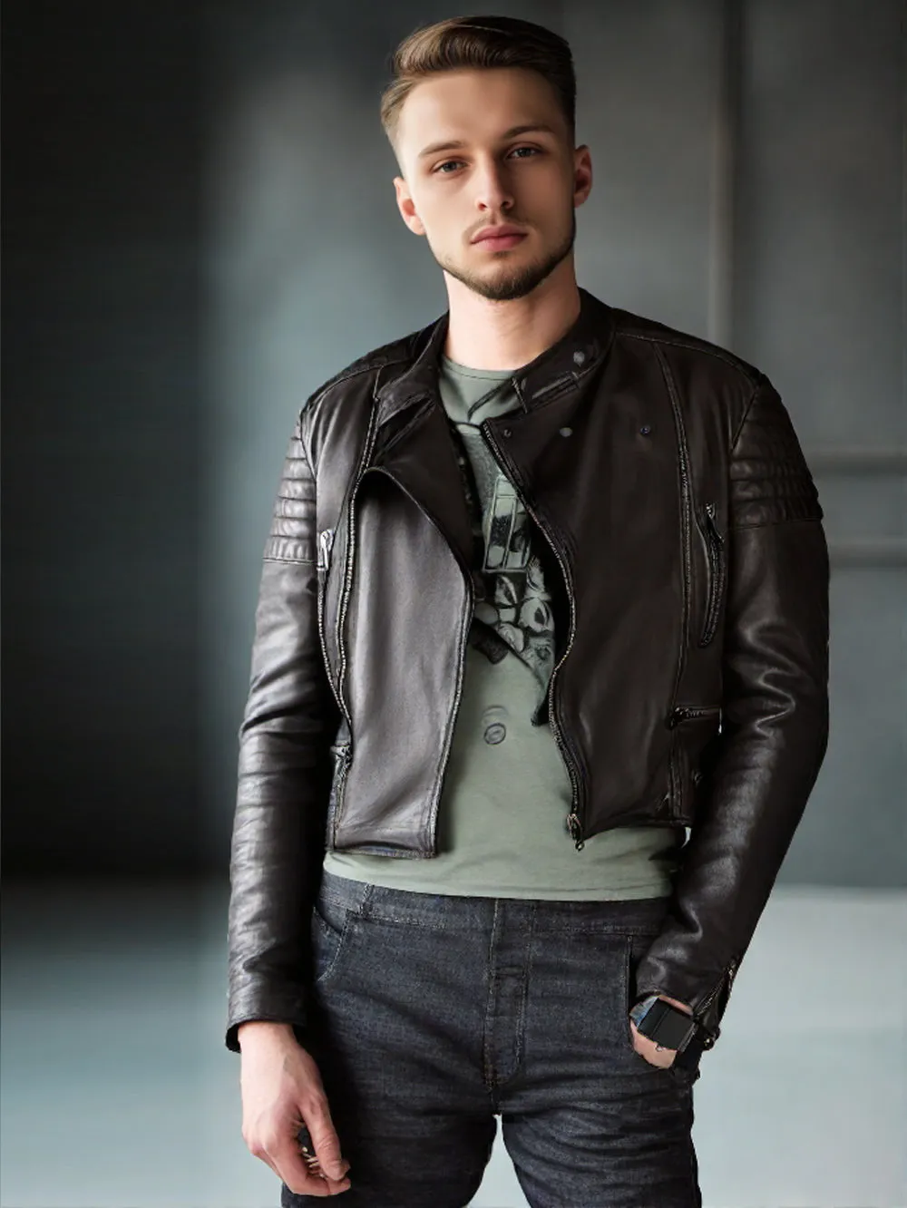 Quilted Asymmetrical Leather Zipper Jacket