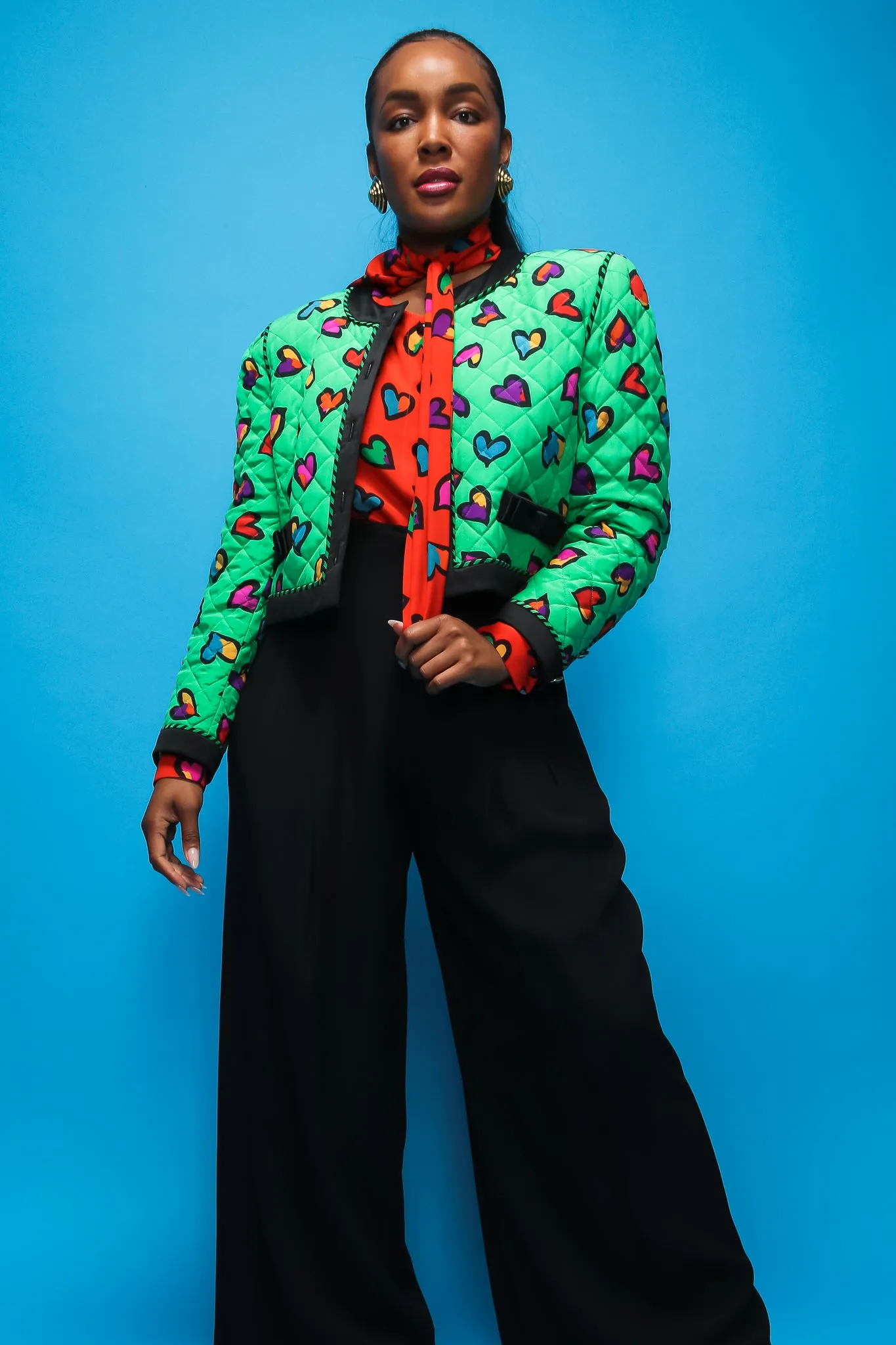 Quilted Graffiti Heart Print Jacket