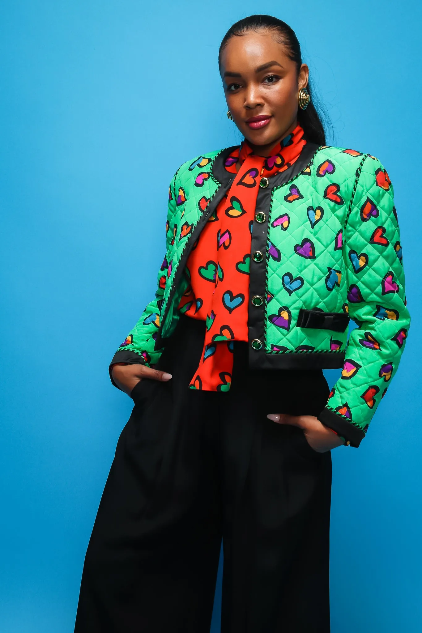 Quilted Graffiti Heart Print Jacket