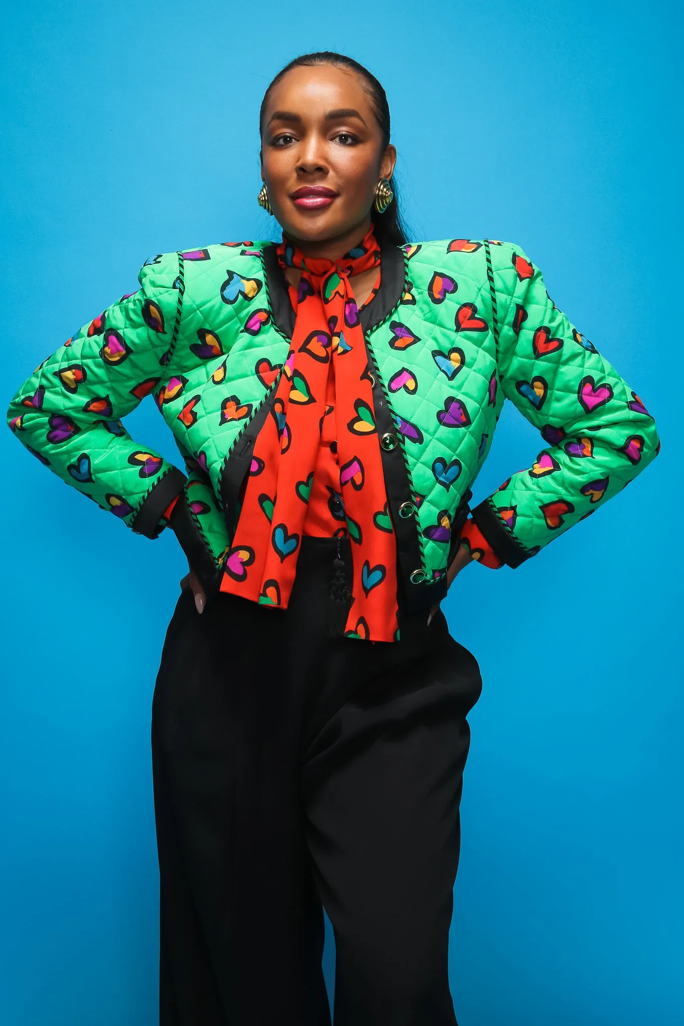 Quilted Graffiti Heart Print Jacket
