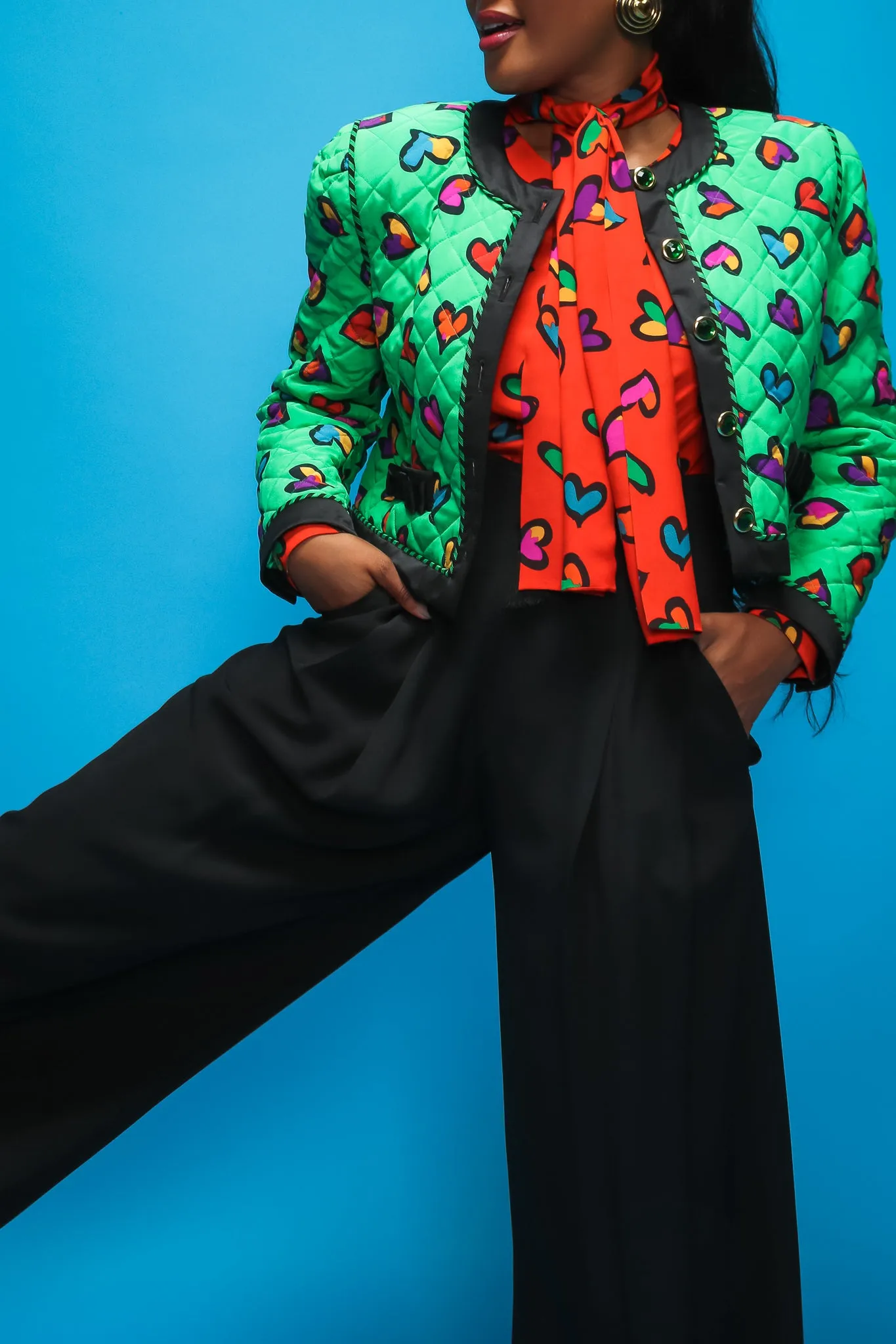 Quilted Graffiti Heart Print Jacket
