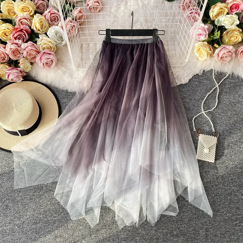 "GRADIENT IRREGULAR DOUBLE-LAYER GAUZE" SKIRT N040602