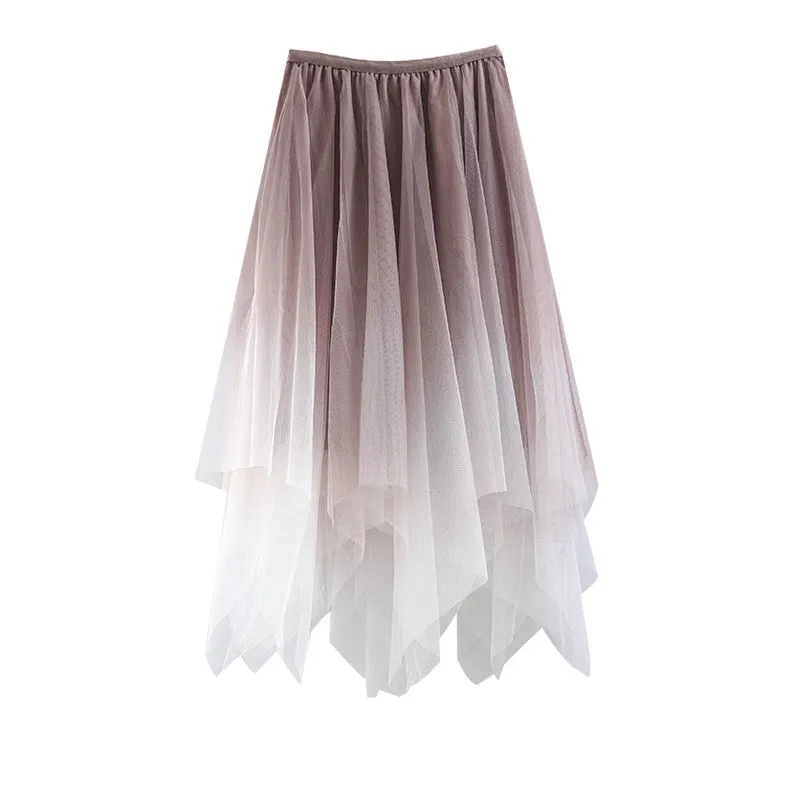 "GRADIENT IRREGULAR DOUBLE-LAYER GAUZE" SKIRT N040602