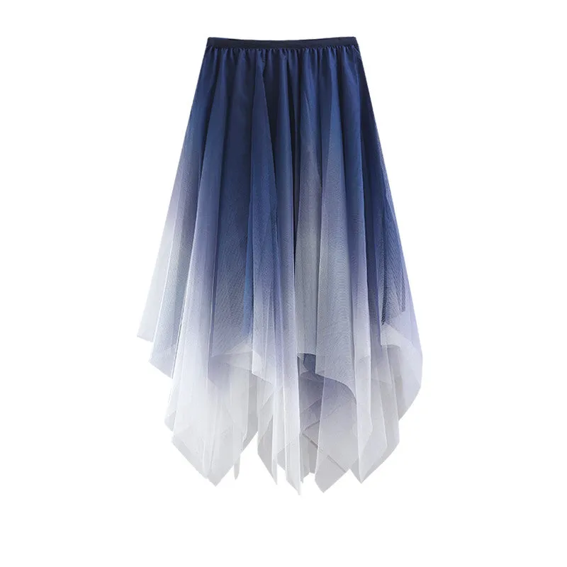 "GRADIENT IRREGULAR DOUBLE-LAYER GAUZE" SKIRT N040602