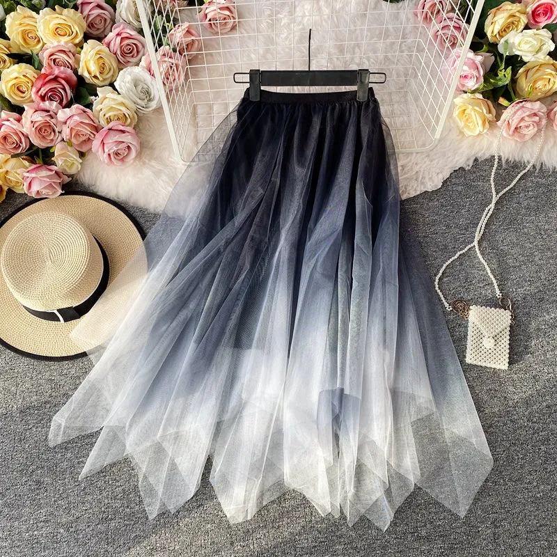 "GRADIENT IRREGULAR DOUBLE-LAYER GAUZE" SKIRT N040602
