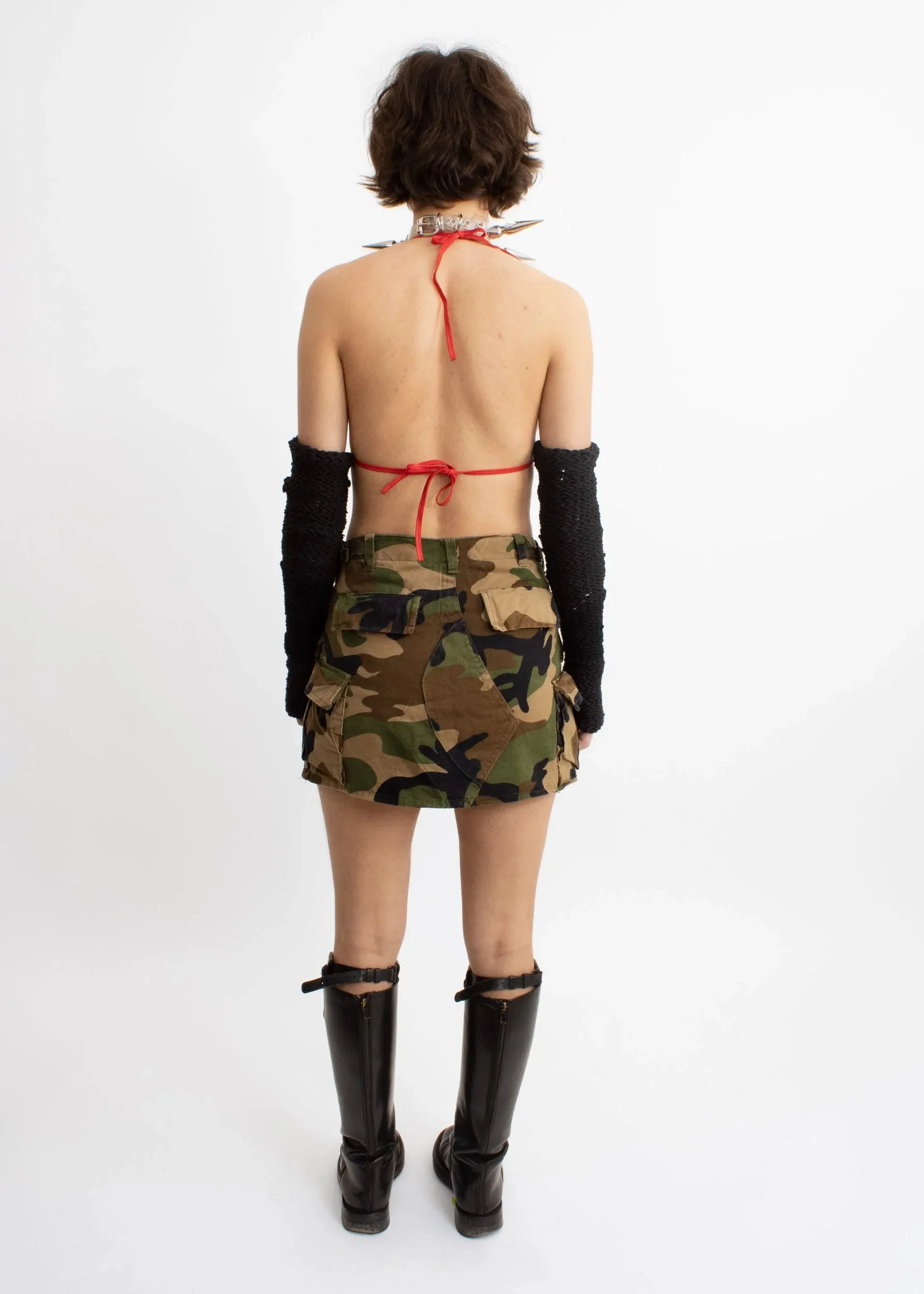 Reconstructed camo mini skirt made from military pants