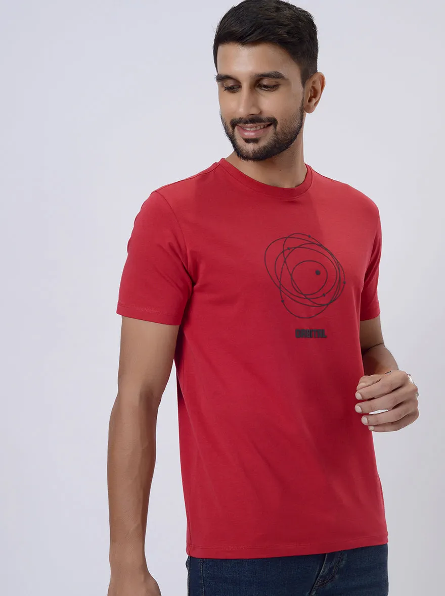 Red Printed Slim Fit T-Shirt | JadeBlue